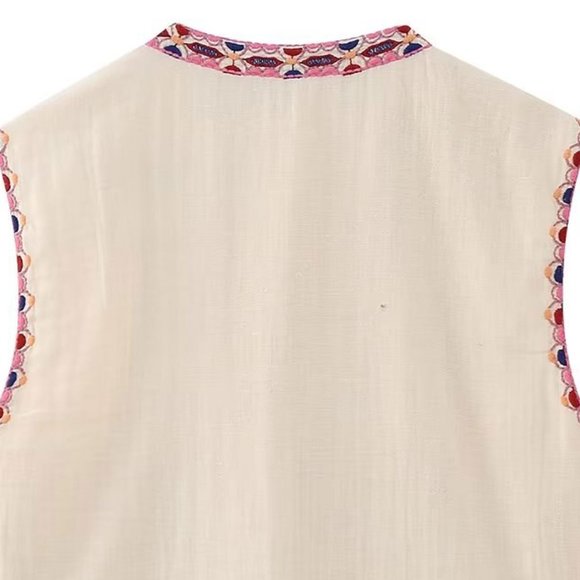 Daisy Blooms Boho Floral Embroidered Vest